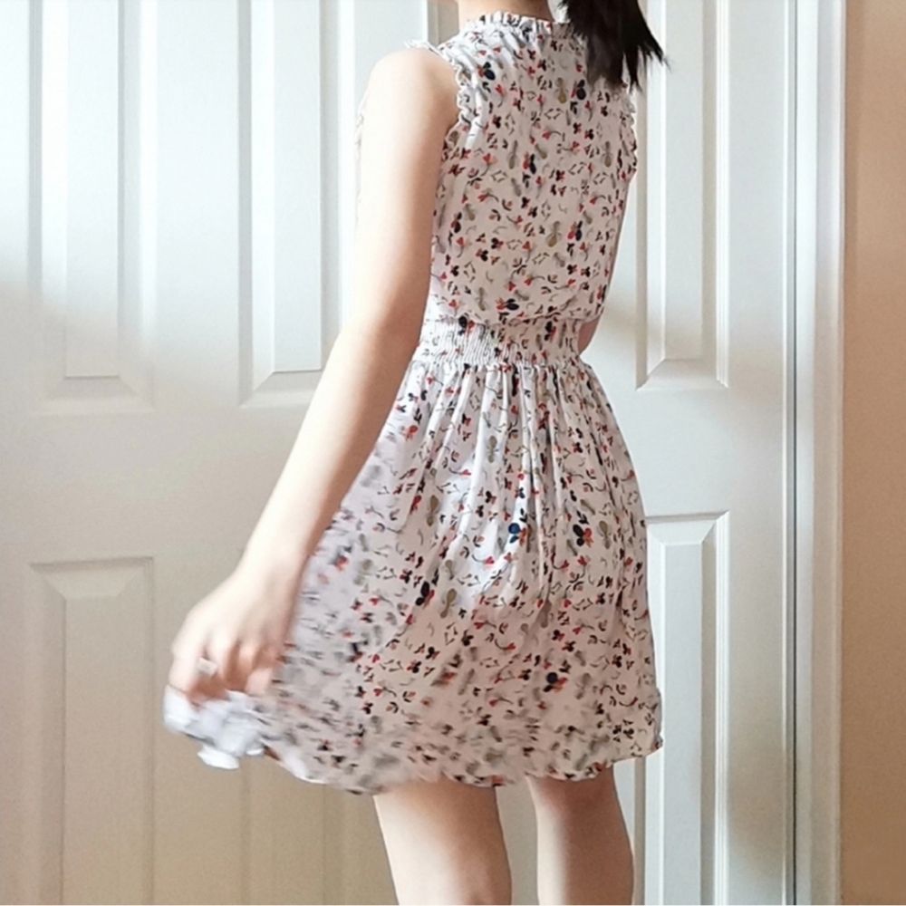 Rare High Neck Cute floral Style White Mini Dress